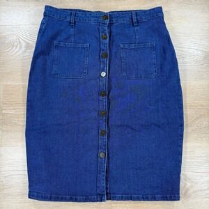 All About You Denim Skirt Button Front Pockets‎ Pencil Casual Chic Size 34